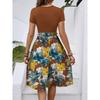 Women's Fashionable Retro Patterned Printing Color Blocked Belt Casual Dress