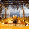 Ollny Christmas Curtain Lights 300 LED 9.8 FTx9.8 FT, Outdoor Waterproof Curtain String Lights with Remote Timer 8 Modes, USB Waterfall Window Lights