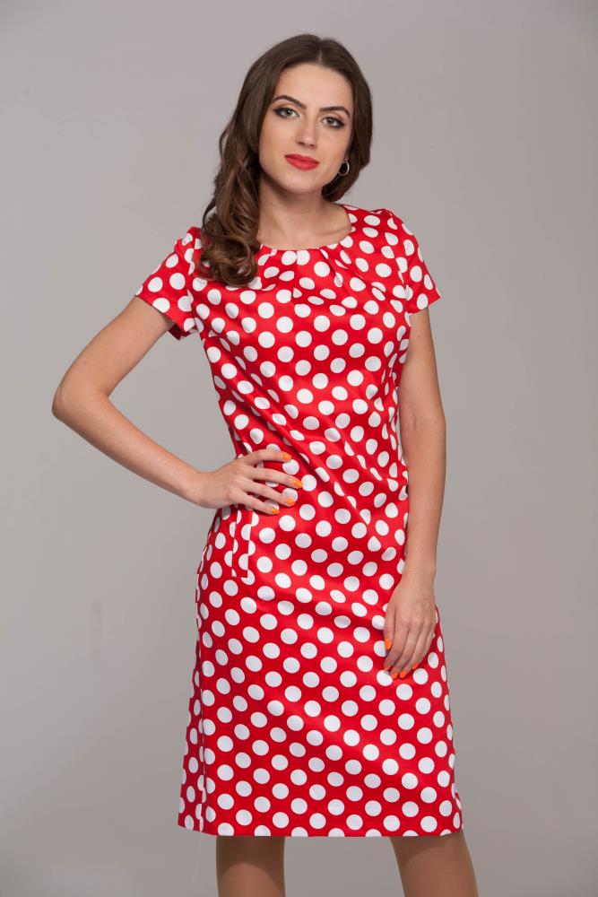 

Приталена легка сукня у великий горох 38 червоний