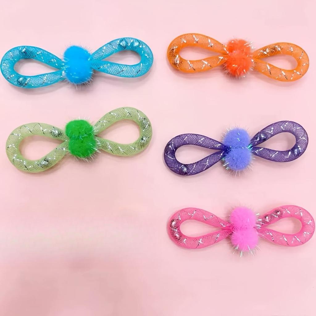5pcs Colorful Bowknot Cat Toys with Pom-pom, Interactive Cat Chew Toys for Indoor Cats, Bite-Resistant Kitten Teething Toys, Assorted Colors