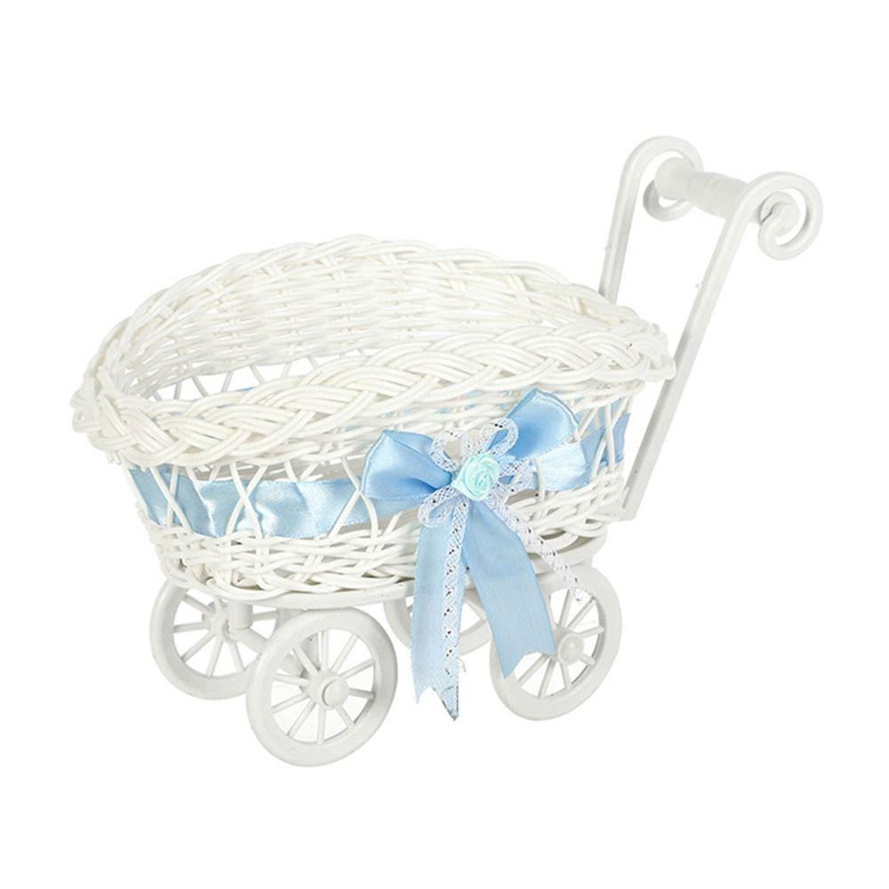 Hand-Woven Creative Small Cart 2 Styles Gift Imitation Rattan Woven Storage Flower Fruit Storage Basket For Plant Home Wedding