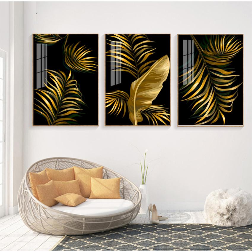 Nordic Canvas Painting Wall Art Tropical Leaves Posters and Prints for Living Room Decor Gold Plant Picture Home Decor Wholesale