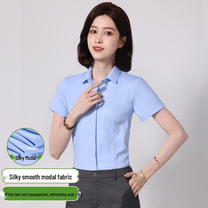 Women's Long Sleeve Professional White Stretch Shirt for College Students and Teachers