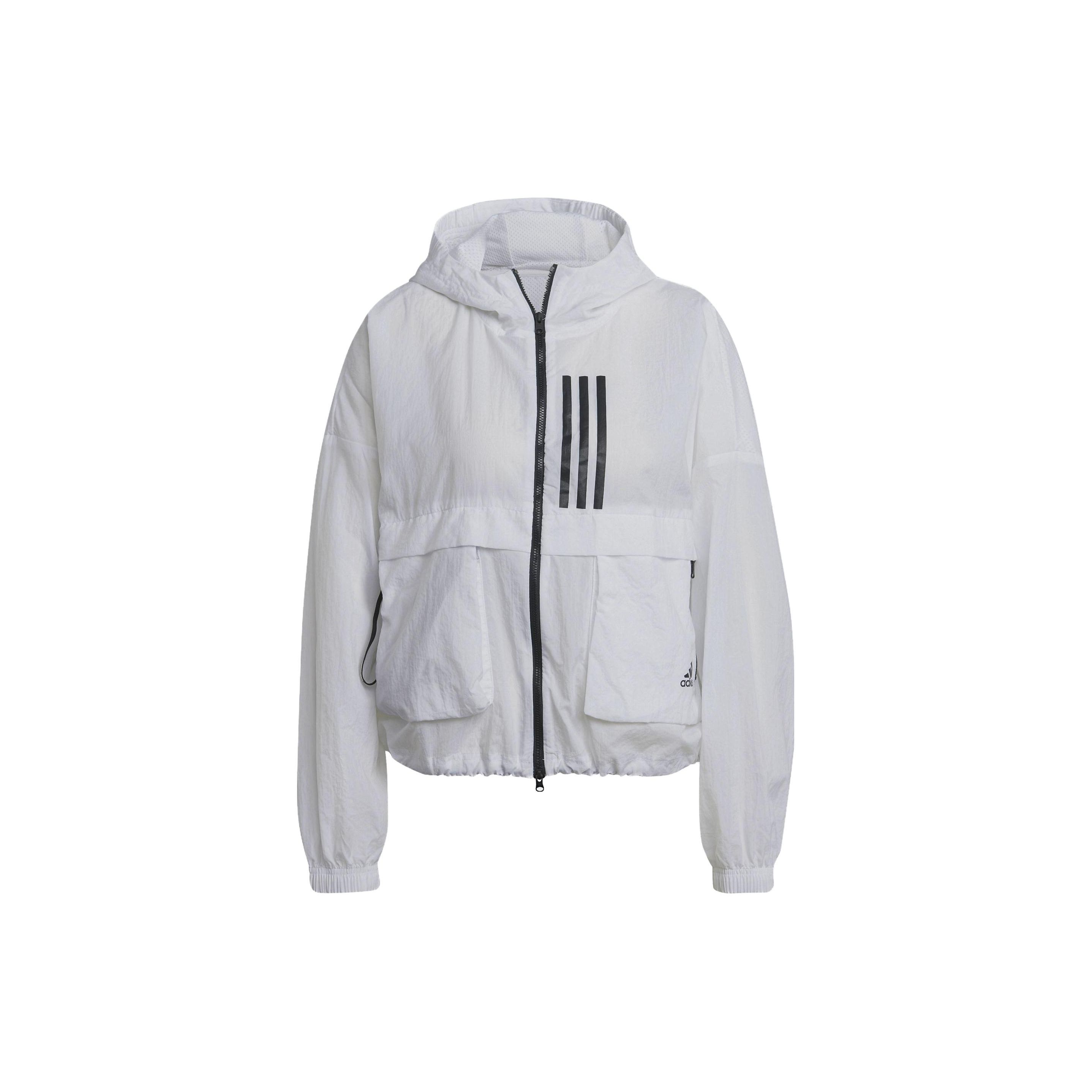 adidas Women s Striped Hooded Windbreaker White H40963 M