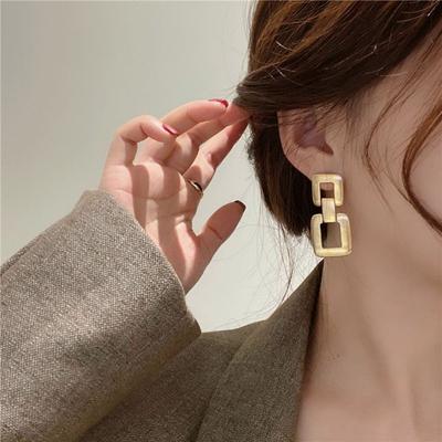 European And American Square Fashion Simple Minority Design Sense Of Individuality Retro Ins Style Versatile Metal Earrings