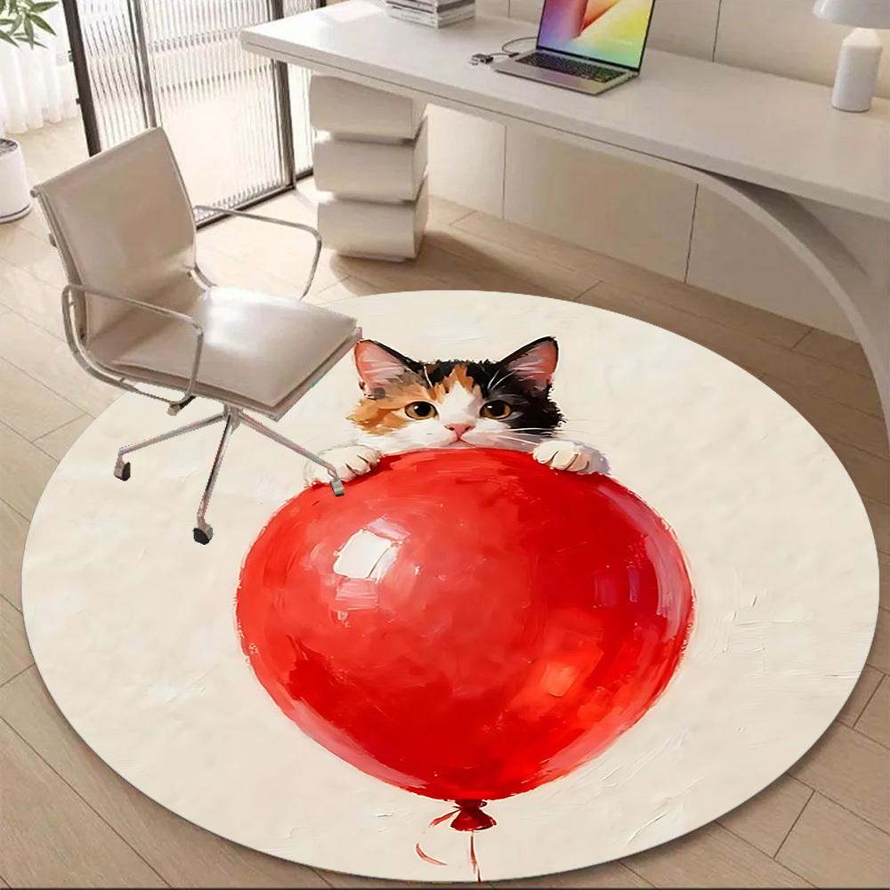 1PC Kitten Balloon Office Round Area Rug, Mat Suitable ForOffice, Under Office Chairs Bedroom Living Room Home Decor, Room Deco