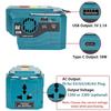 Power Inverter for Makita 18V Battery,DC 18V To AC 120V/220V Portable Power Station with USB,Type-C 280lm LED Light for Camping