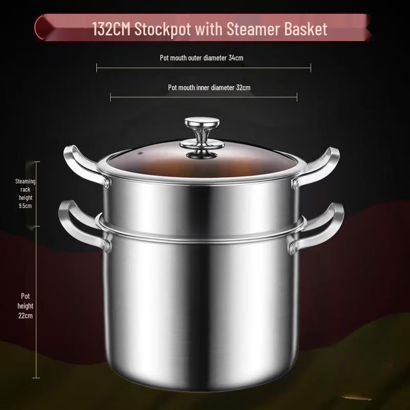 316 Stainless Steel Double-Layer Stockpot with Steamer