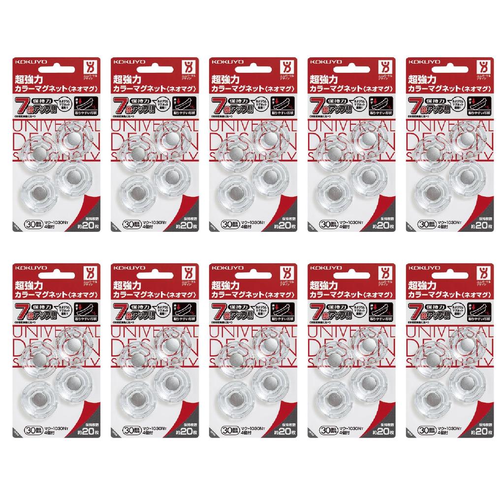 Kokuyo Neo Magnets, Super Strong Color Magnets, Flat Type, 30mm Diameter, Transparent, Pack of 10 (Mac-1030NTX10)