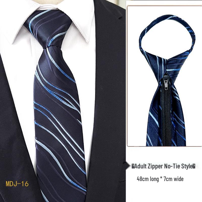 Men's 7cm Easy-Pull Zipper Tie, 1200-Needle Yarn-Dyed Polyester