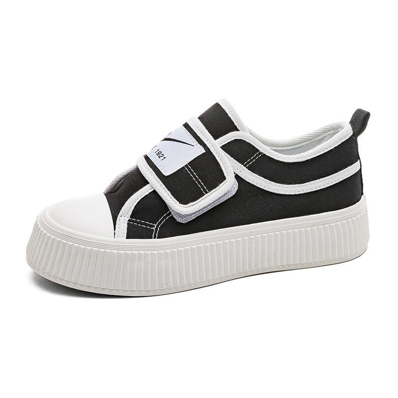 Spring thick-soled buckle canvas shoes female Velcro student cookie shoes lazy retro classic versatile little white shoes
