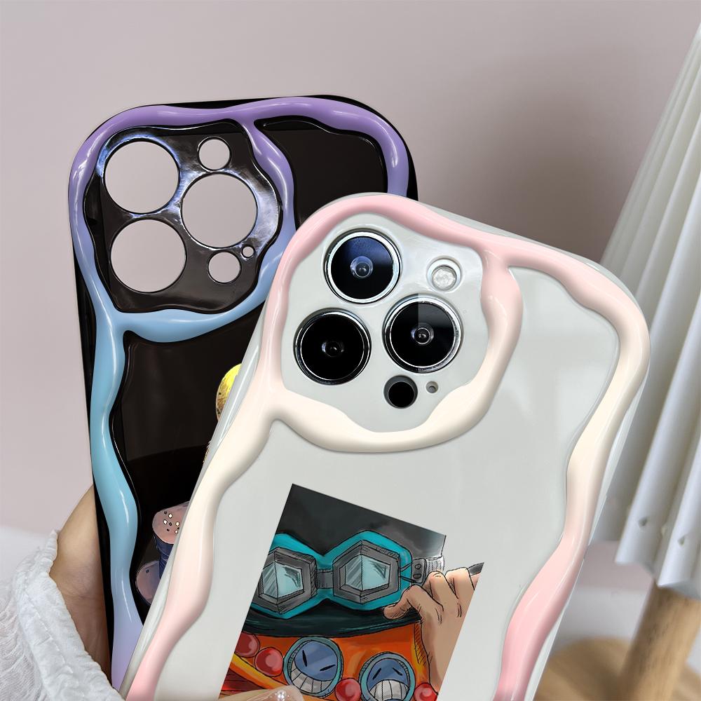Kreslený vzor krémová textura pouzdro vlnitý okraj měkký silikonový kryt pouzdro na telefon pro iPhone Samsung Huawei Honor Xiaomi Redmi OPPO Realme Vivo Infinix