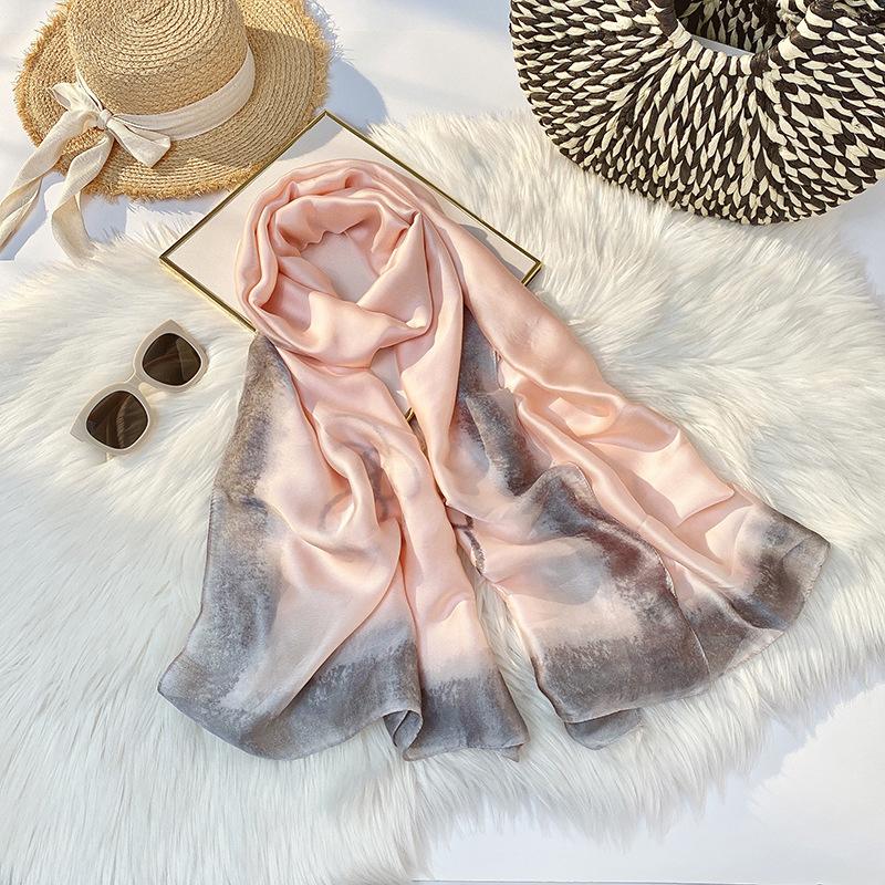 Silky  Scarf Color Contrast Satin Scarf Flower Printed Sunscreen Mid-length Scarf