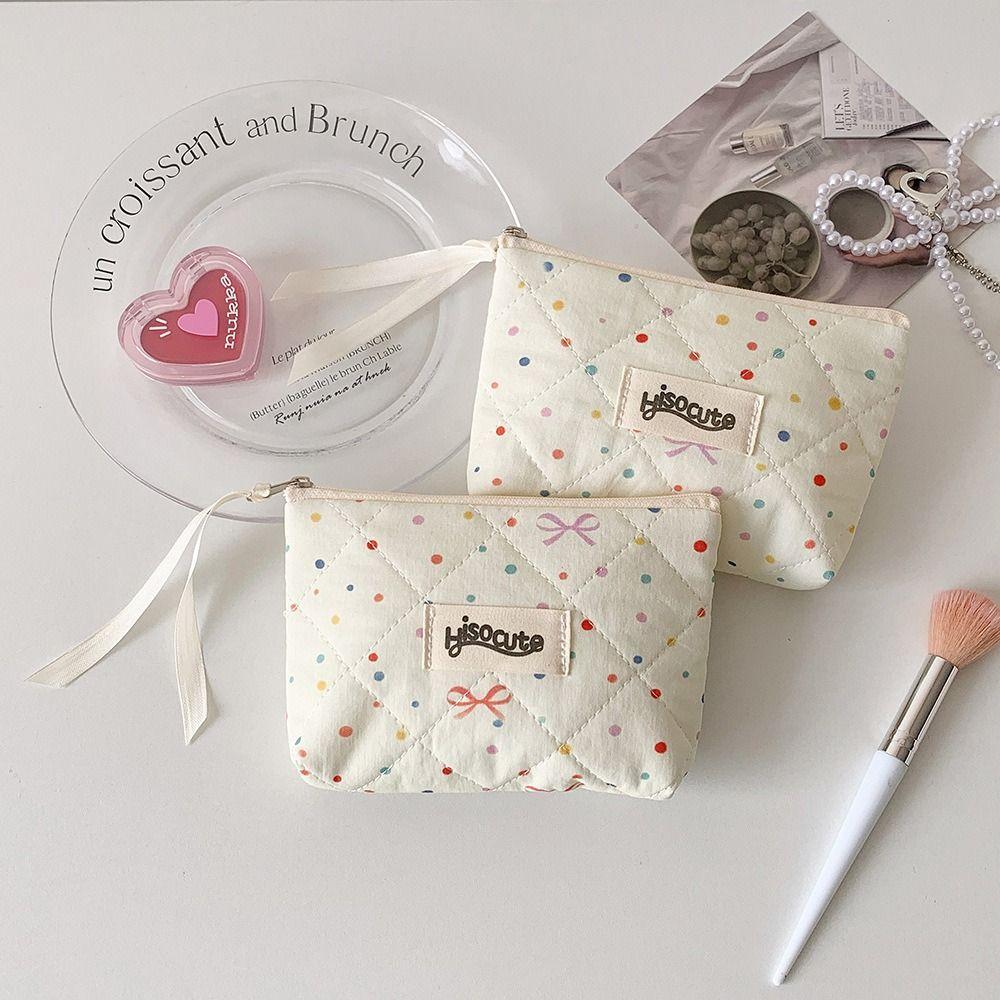 Cute Bowknot Sanitary Napkins Storage Bag Colorful Dots Large Capacity Coin Purse Cosmetic Bag for Women Girls
