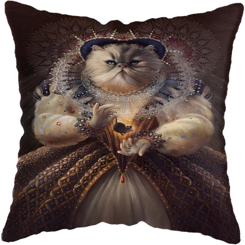 Vintage Painting Cat Dog Animal Pillow Cover Car Decor Cushion Home Sofa Bed