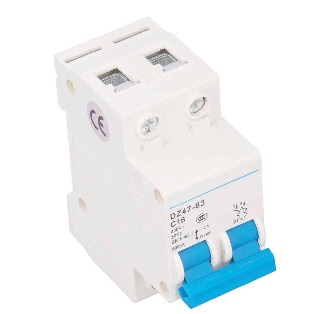 Miniature Circuit Breaker 2P Residual Current Isolator DIN Rail Mount 400V 16A DZ47‑63 C16
