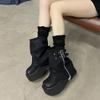 Soft Ankle Mid Calf Boots Winter Autumn High Platform Wedge Booties Woman Chunky Motorcycle Boots
