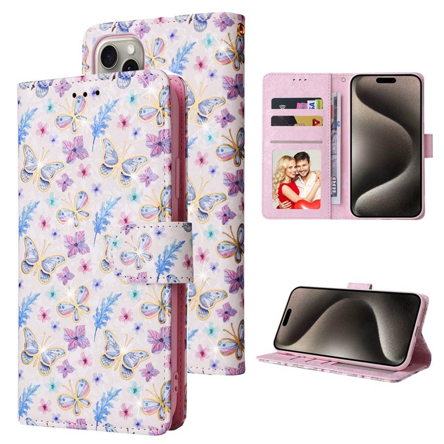 

Роскошный тисненый цветочный браслет чехол для телефона iPhone 16 15 14 13 12 11 Samsung S25 S24 S23 A16 A15 A14 A56 A55 RFID блокирующий держатель для карт кошелек Samsung A05 фиолетовый