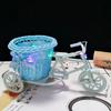 Rattan Trolley Flower Basket Decorative Tricycle with Colorful Flowers Woven Container Home Office Decor