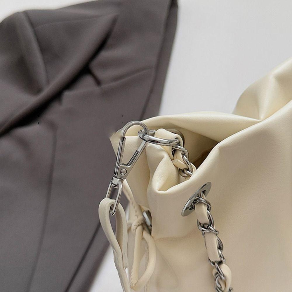Korean Style Chains Handle Bucket Bags Crossbody Bag Purse PU Crossbody Bag Wallet Bags Large Capacity Drawstring Bucket Bag