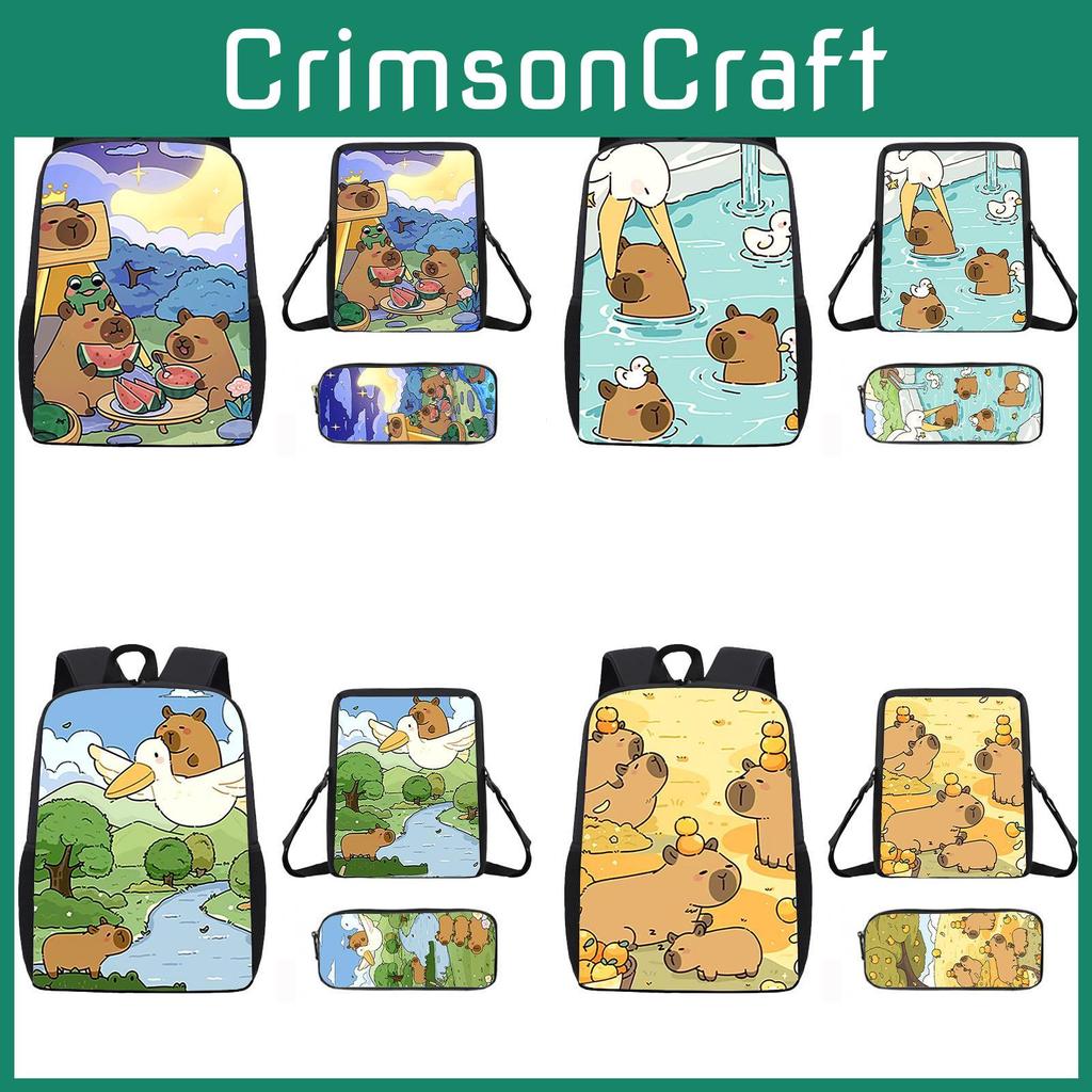 Pattern Cartoon Capybara Backpack Shoulder Bag Pencil Case Three Piece Set