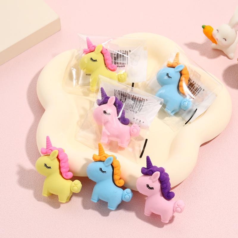 3Pcs/Lot Cute Cartoon Unicorn Eraser Kawaii 3D Pony Detachable Pencil Eraser Rubber For Kids School Student Stationery Gifts