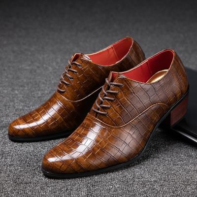 Retro Men's Leather Shoes Men's DesignCasual Fashion Pointed Dinner Dress Shoes Height Increasing Shoes Youth Party Dance