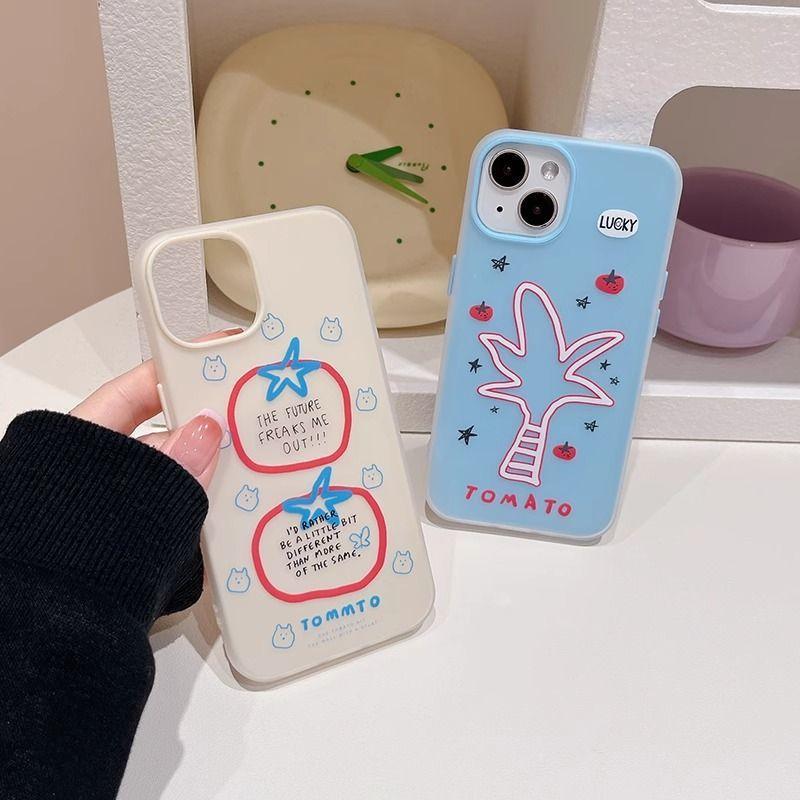 Graffiti Coconut Tree Tomato Apple 16 15promax Mobile Case Applicable To IPhone 14 Skin Scrub 13 17 Sets