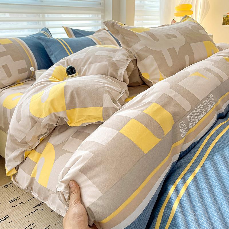 Class A Maternal And Infant Grade Small Fresh Pure Abraded Four-Piece Set Skin-Friendly Bed Sheet Washed Cotton Quilt Cover Student Dormitory 3Pcs Set