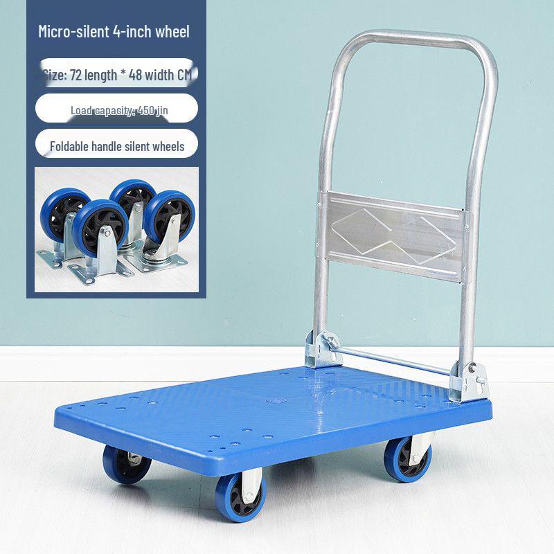 Folding Flatbed Hand Truck: Sturdy Four-Wheel Cart for Street Vending & Moving Goods