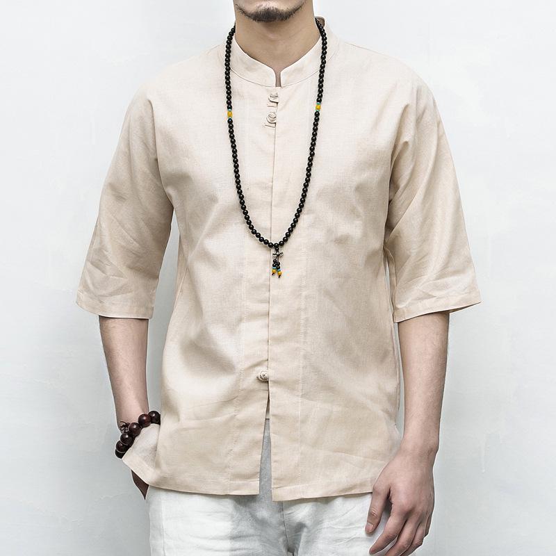 Men's Plus Size Chinese Style Linen Short Sleeve Shirt with Frog Buttons - Summer 2017 Collection