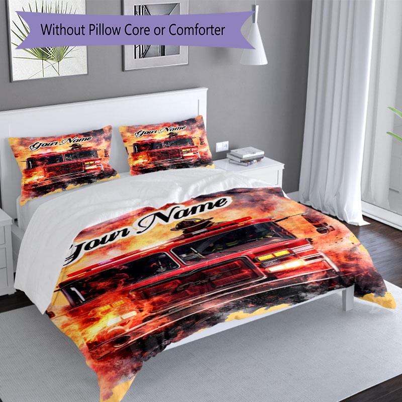 3PC Custom Name Firefighter's Brave Heart Bedding Set Duvet Cover Closure Includes 1 Duvet Cover & 2 Pillowcases for Bedroom