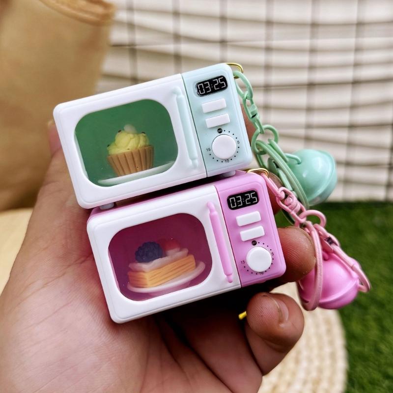 Realistic Pretend Microwave Keyring Fit for Phones Educational Role Play Toy With Rotating Knob And Light Sound Effects