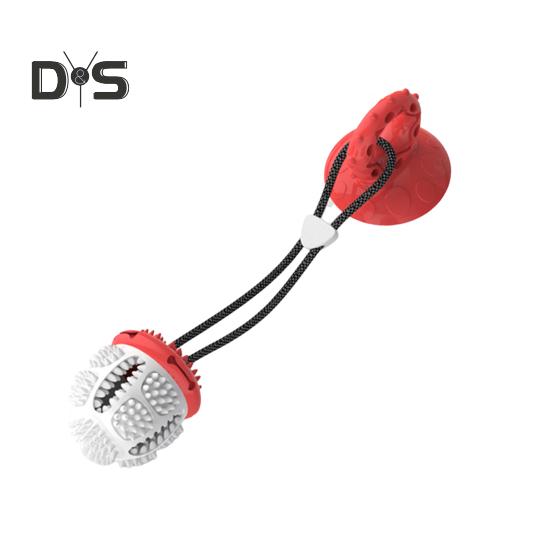 Hundeleke Ball med Sugekopp for Aggressive Tyggere Interaktivt Trekkeleke Valpe Tenner Utleveringsball Selvlek Matballleke