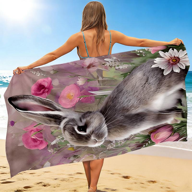 1Pc Rabbit Flowers Beach Towel Quick Dry Multiuse For Beach Pool Gym Yoga Home Travel Christmas Halloween Xmas Gift G130
