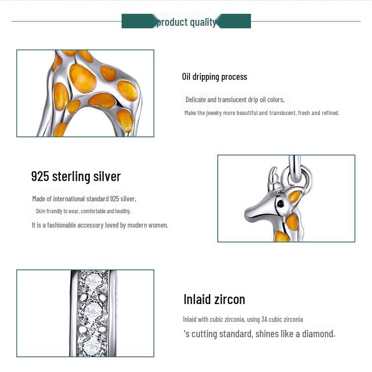 S925 Silver Ziyun Oil-Dripped Spotted Giraffe Pendant: Handmade Cute Animal Bracelet Bead