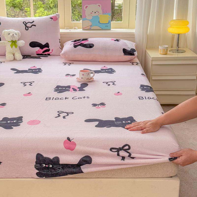 Winter Neuprodukt Milchsamt Spannbettlaken Einzelstück Bedrucktes Design Plus Samt Spannbettlaken Zuhause Schlafzimmer Rundum-Spannlaken Verrutschsicher