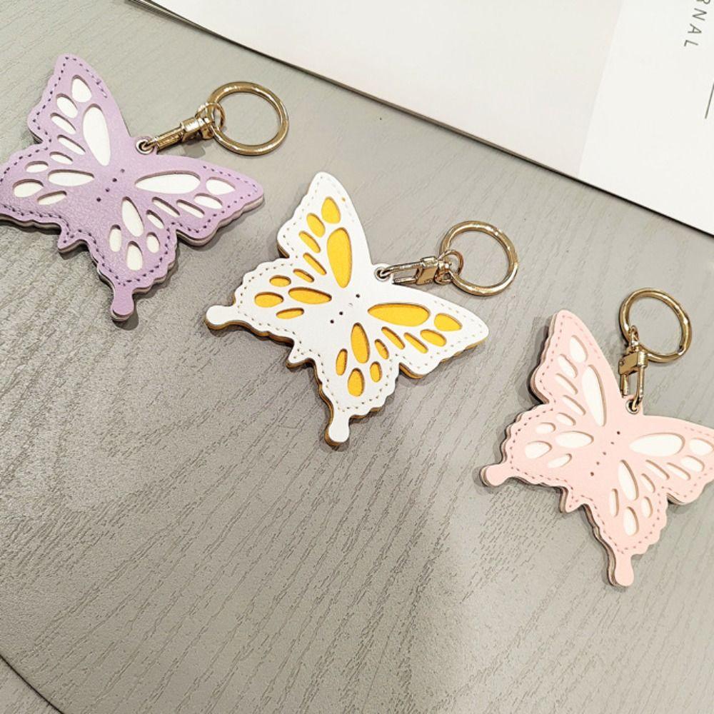 Flower Butterfly Leather Pendant Animal Creative Butterfly Keychain Leather Keychain  Outdoor