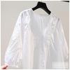 100% Cotton Embroidered Blouses Women Shirt Mid-sleeve Hollow Summer Top O-neck Loose Casual Button Up White Female Shirt