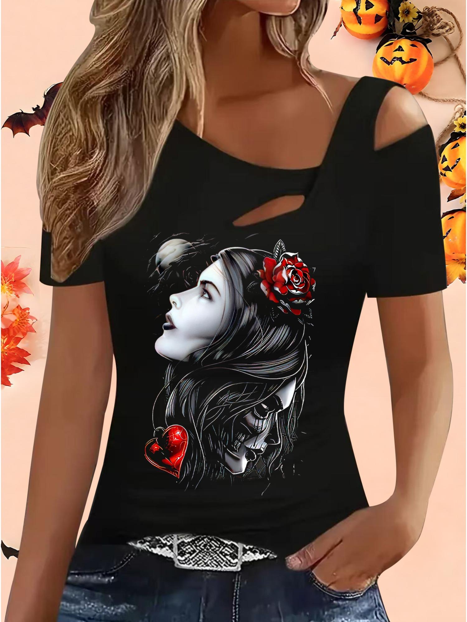 

Женские Свободные Топы Блузки Рубашки Подарок на Хэллоуин и Рождество XXL чёрный