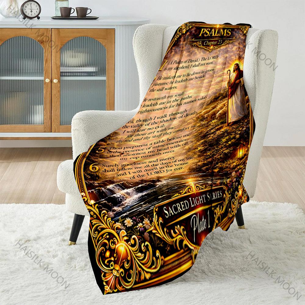 1PC Psalm Chapter 23 Scriptures Print Believer Pray Blanket Warm Soft Flannel Material Suitable for All Seasons Luxurious Gift