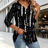 Women's Casual Plaid Print V-Neck Three-Quarter Sleeve Blouse for Everyday Wear