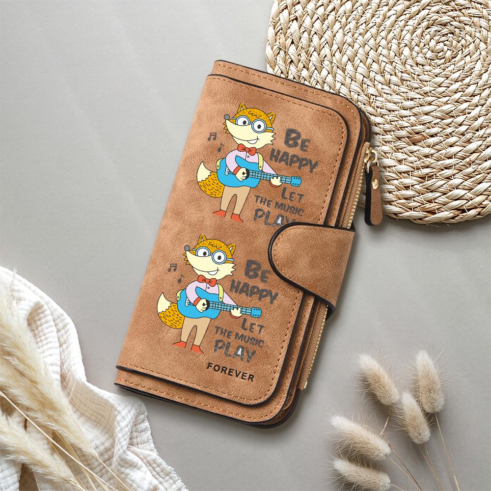 Cartoon Fox Print Long Wallet Cute PU Leather Purse Large Capacity Card Holder Fashion Zipper Wallet