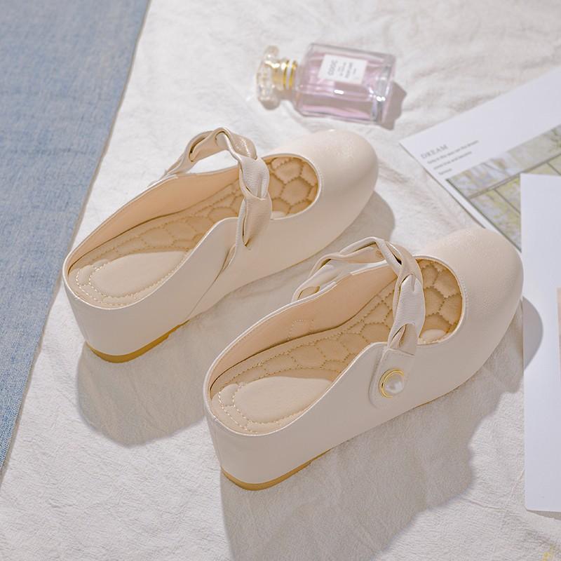 Women's Wedge Slippers Summer High Heel Mules Mary Jane Shoes Near Round Toe Slippers Beige Size Fashionable Luxurious New