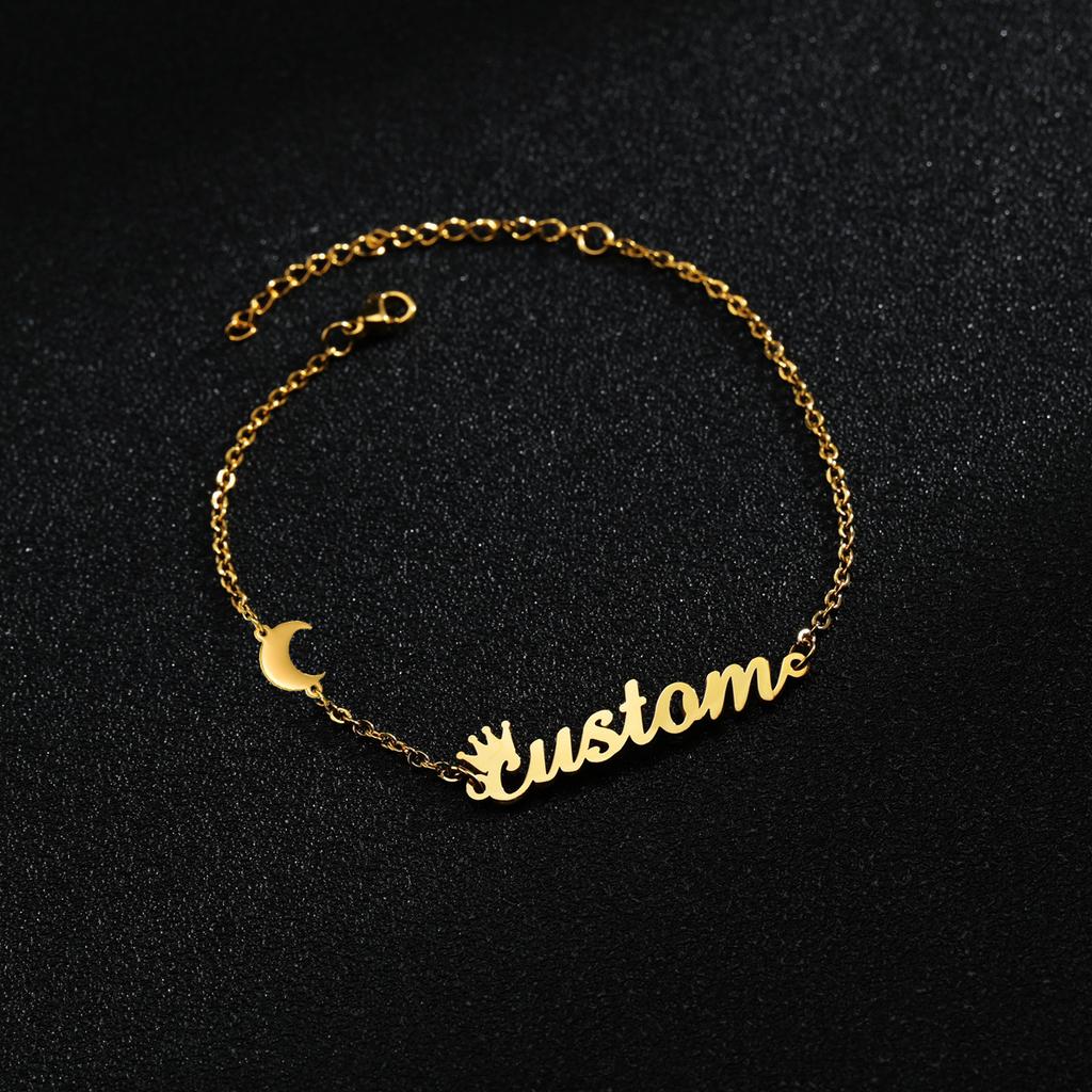 Atoztide Personalized Custom Name Crown Heart Bracelet Thick Chain for Women Stainless Steel Zircon Flower Bangle Jewelry Gift