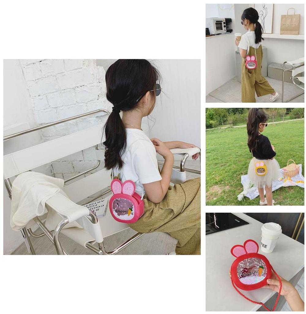 Cute Pu Children's Bag With Bunny Ears Mini Round Bag Sparkling Sequins Available In Multiple Colors
