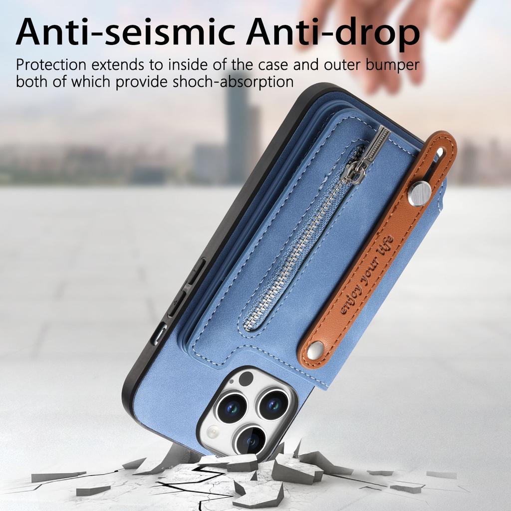 For iPhone 16 Pro Max Case Zipper Card Holder Leather+TPU+PC Phone Cover 2-in-1 Magnetic Detachable