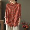 Women's Printed Cotton Linen Shirt Women's Casual Spring and Autumn Vintage Long-sleeved Shirt Top