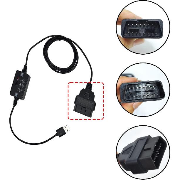 USB Powered Vehicle OBD II Connector Memory Saver With Buzzer, Car ECU Emergency Power Supply Cable, Automotive Battery Replacement/Disconnect Tool,