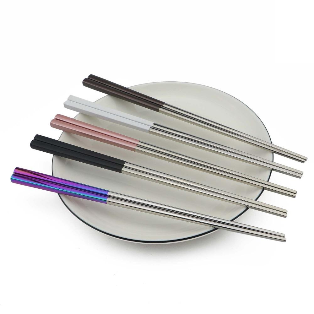 Znovupoužitelné čtvercové hůlky 23,5 cm 304 Nerezová ocel Japonské zlato Růžové zlato Sushi Hashi Opakovaně použitelné barevné hůlky 1 pár
